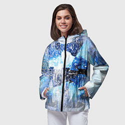 Ветровка с капюшоном женская Ледяной и пиксельный паттерн, цвет: 3D-черный — фото 2