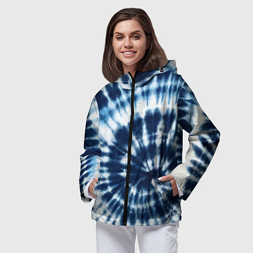 Женская ветровка Эффект тай дай - размытый синий узор / 3D-Черный – фото 3