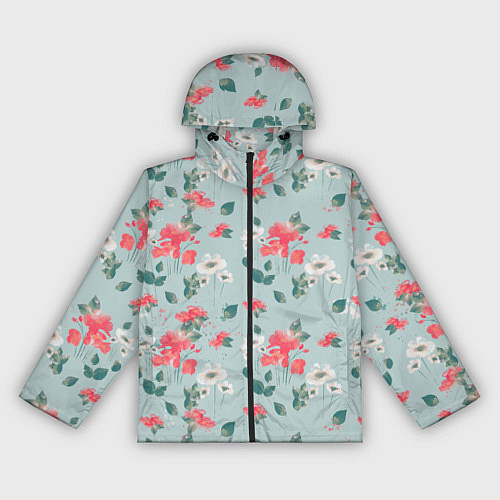 Женская ветровка Паттерн с красными и белыми цветами / 3D-Черный – фото 1