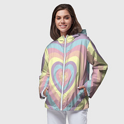 Ветровка с капюшоном женская Сердца пастельные оттенки, цвет: 3D-белый — фото 2