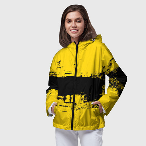 Женская ветровка Черно-желтая полоса Cyberpunk 2077 / 3D-Черный – фото 3