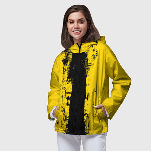Женская ветровка Вертикальная черно-желтая полоса Cyberpunk 2077 / 3D-Черный – фото 3