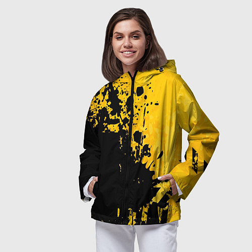 Женская ветровка Пятна черной краски на желтом фоне / 3D-Черный – фото 3