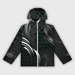 Ветровка с капюшоном женская Объемные бирюзовые плиты и черные линии, цвет: 3D-белый