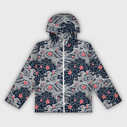 Ветровка с капюшоном женская Цветы и волны, цвет: 3D-белый