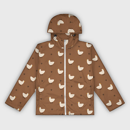 Женская ветровка Гуси и травка - паттерн коричневый / 3D-Белый – фото 1
