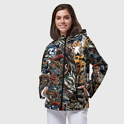Ветровка с капюшоном женская Татуировка Ирезуми, цвет: 3D-черный — фото 2