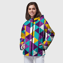Ветровка с капюшоном женская Разноцветный ромбический паттерн, цвет: 3D-черный — фото 2