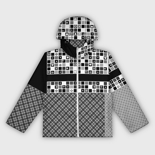 Женская ветровка Черно-белый лоскутный узор-пэчворк / 3D-Белый – фото 1