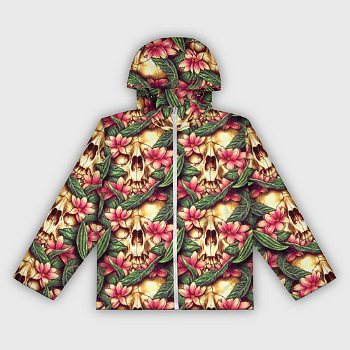 Женская ветровка Черепа среди розовых цветов / 3D-Белый – фото 1