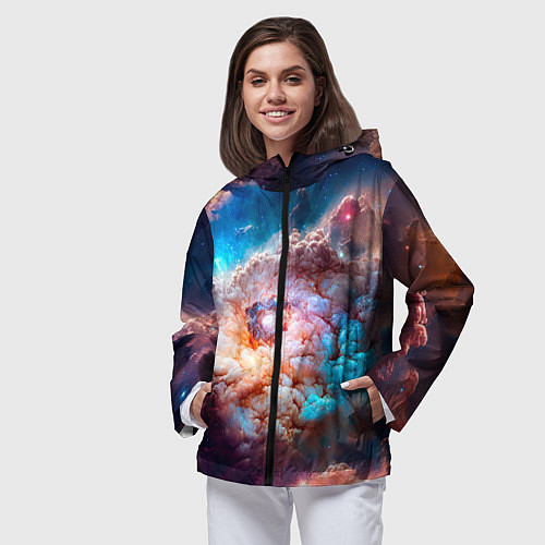 Женская ветровка Небула в космосе в голубо-розовых тонах - нейронна / 3D-Черный – фото 3