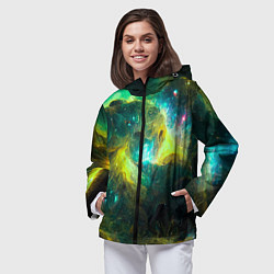 Ветровка с капюшоном женская Небула в космосе в зеленых тонах - нейронная сеть, цвет: 3D-черный — фото 2