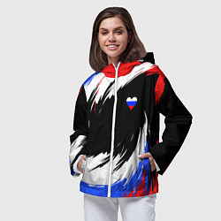 Ветровка с капюшоном женская Сердечко Россия - мазки кисти, цвет: 3D-белый — фото 2