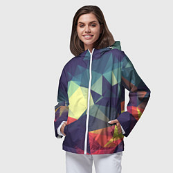 Ветровка с капюшоном женская Разноцветный полигональный узор, цвет: 3D-белый — фото 2
