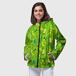 Ветровка с капюшоном женская Зеленые волнистые попугайчики, цвет: 3D-черный — фото 2