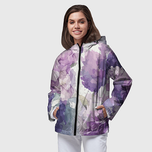 Женская ветровка Сирень и Пионы Акварель / 3D-Черный – фото 3