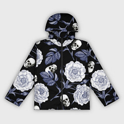 Ветровка с капюшоном женская Черепа с розами, цвет: 3D-черный
