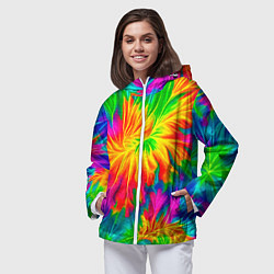 Ветровка с капюшоном женская Тай-дай кислотные краски, цвет: 3D-белый — фото 2