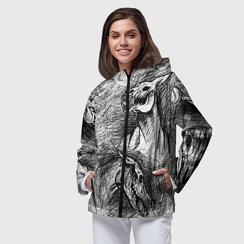 Женская ветровка Черепа лошадей - эскиз / 3D-Черный – фото 3