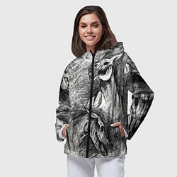 Ветровка с капюшоном женская Черепа лошадей - эскиз, цвет: 3D-черный — фото 2