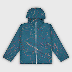 Ветровка с капюшоном женская Бирюзовый линии абстракция, цвет: 3D-белый