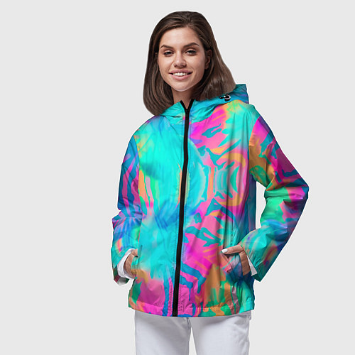 Женская ветровка Кислотный тай-дай: паттерн / 3D-Черный – фото 3
