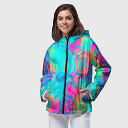 Ветровка с капюшоном женская Кислотный тай-дай: паттерн, цвет: 3D-черный — фото 2