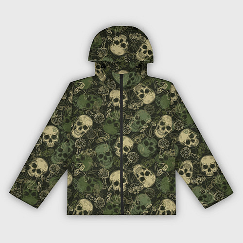 Женская ветровка Камуфляж с черепами и грибами / 3D-Черный – фото 1