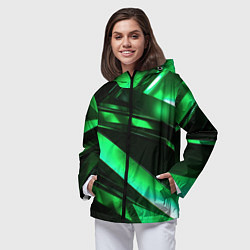 Ветровка с капюшоном женская Зеленая неоновая абстракция, цвет: 3D-черный — фото 2