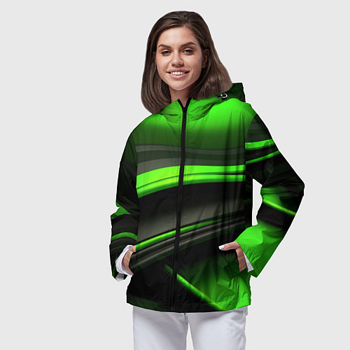 Женская ветровка Black green textureпоп / 3D-Черный – фото 3