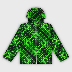 Ветровка с капюшоном женская Зеленые точечные ромбы, цвет: 3D-белый
