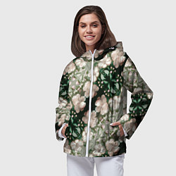 Ветровка с капюшоном женская Нежные розовые цветочки, цвет: 3D-белый — фото 2