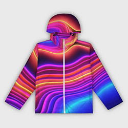 Ветровка с капюшоном женская Яркие неоновые волны, цвет: 3D-белый