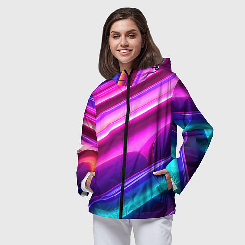 Женская ветровка Неоновые объемные полосы / 3D-Черный – фото 3