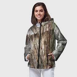 Ветровка с капюшоном женская Текстура коры дерева платана, цвет: 3D-черный — фото 2