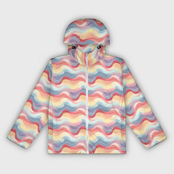 Ветровка с капюшоном женская Абстрактные волны пастельные тона, цвет: 3D-белый