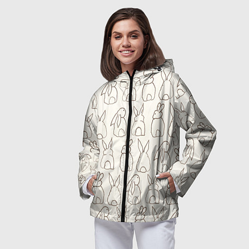 Женская ветровка Хвостики зайчиков - паттерн на молочном / 3D-Черный – фото 3