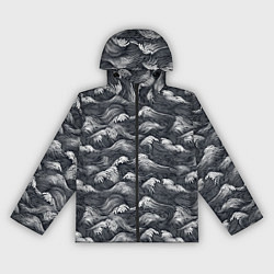 Ветровка с капюшоном женская Черно-белые волны, цвет: 3D-черный