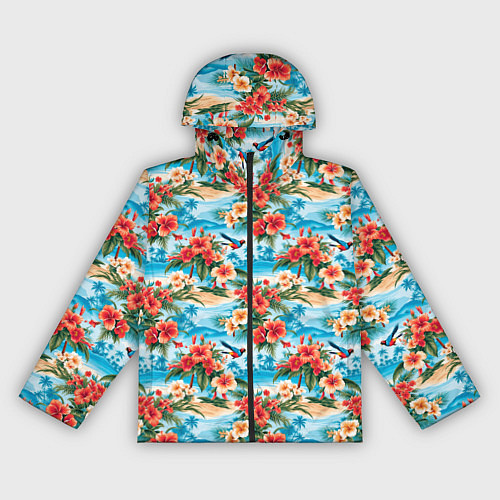 Женская ветровка Гавайский стиль летние цветы / 3D-Черный – фото 1