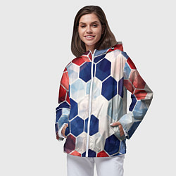 Ветровка с капюшоном женская Плиты белые синие красные, цвет: 3D-белый — фото 2