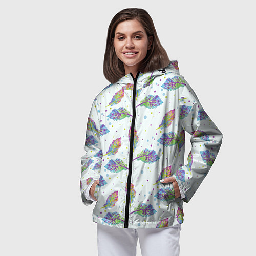 Женская ветровка Цветные листочки / 3D-Черный – фото 3