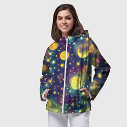 Ветровка с капюшоном женская Космос, Луна и Солнце, цвет: 3D-белый — фото 2