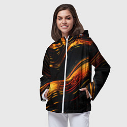 Ветровка с капюшоном женская Темные золотые волнистые линии, цвет: 3D-белый — фото 2