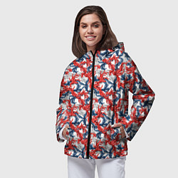 Ветровка с капюшоном женская Белые синие красные узоры, цвет: 3D-черный — фото 2