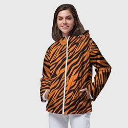 Ветровка с капюшоном женская Полоски тигра - tiger, цвет: 3D-белый — фото 2