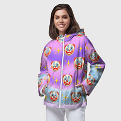 Ветровка с капюшоном женская Узор с Клоунами, цвет: 3D-белый — фото 2