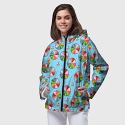 Ветровка с капюшоном женская Круг спектр паттерн, цвет: 3D-черный — фото 2