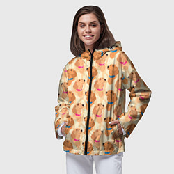 Ветровка с капюшоном женская Таксы в голубых и розовых ошейниках, цвет: 3D-черный — фото 2