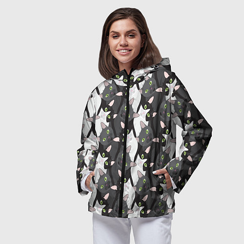 Женская ветровка Кошки с зелеными глазами / 3D-Черный – фото 3