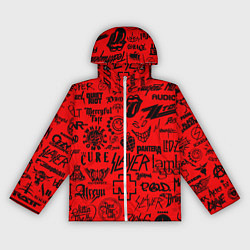 Ветровка с капюшоном женская Лучшие рок группы на красном, цвет: 3D-белый